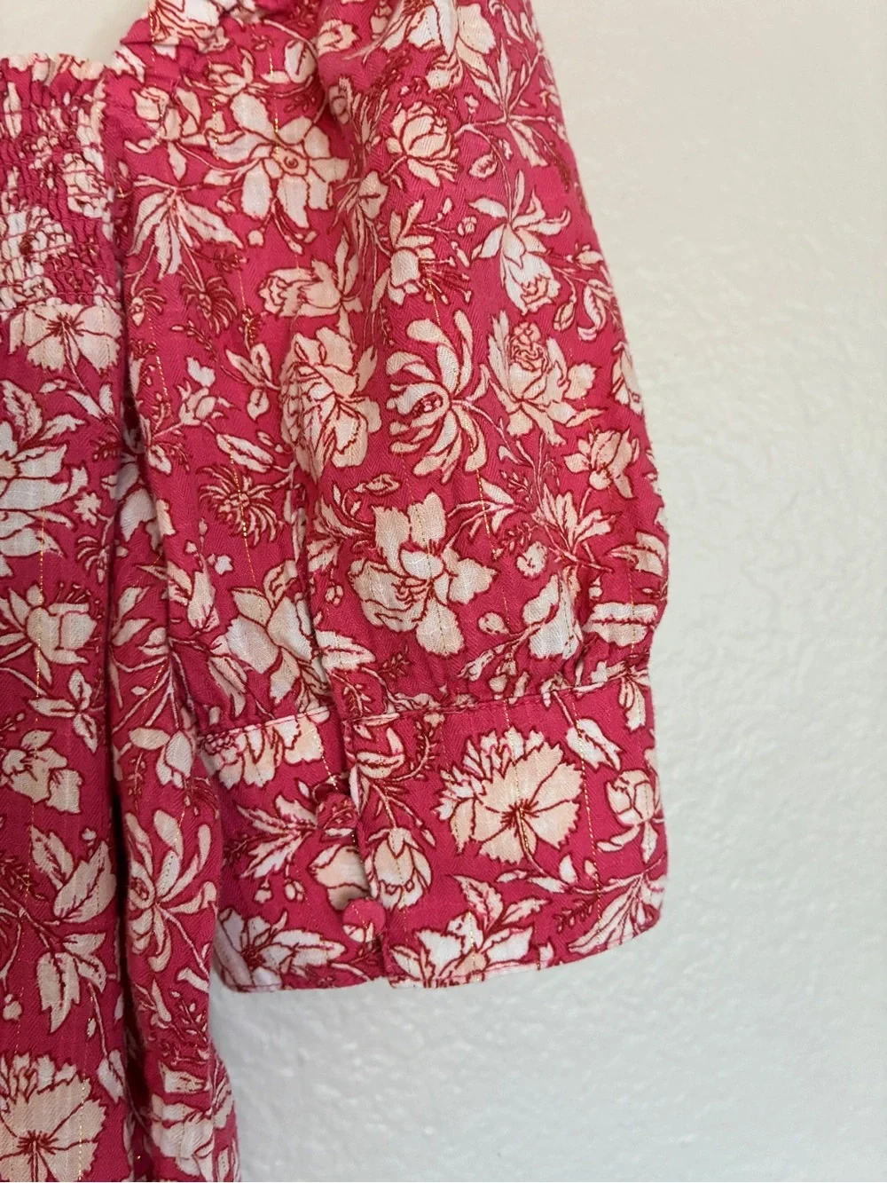 J Crew 99% Cotton Women's Pink, White, Gold Floral Babydoll Coquette Style Dress